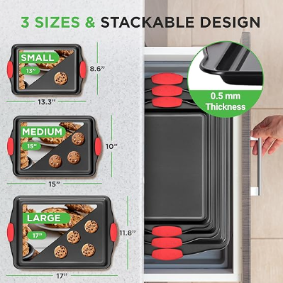 NutriChef 3-Piece Nonstick Kitchen Oven Baking Pans