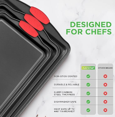 NutriChef 3-Piece Nonstick Kitchen Oven Baking Pans